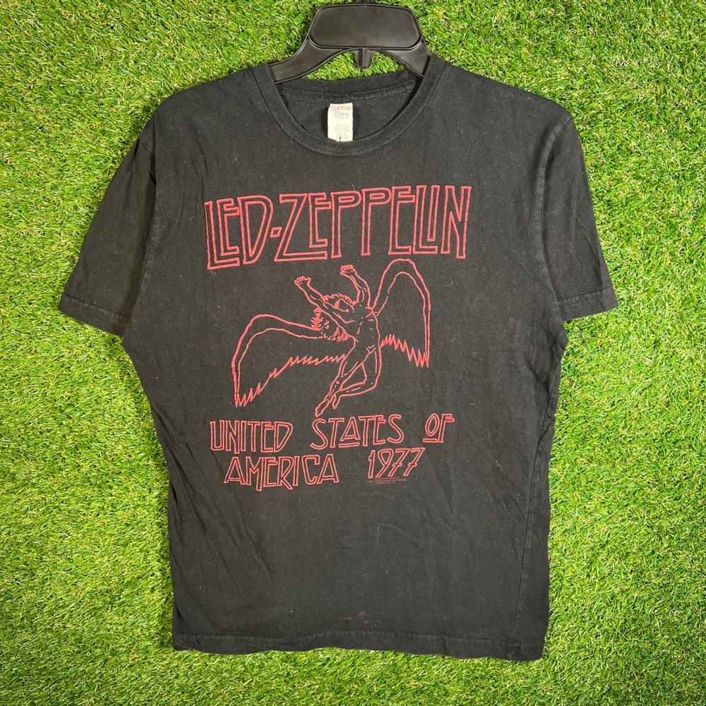 Led Zeppelin USA 1977 Tour Graphic T-Shirt Black Red Medium The Core
